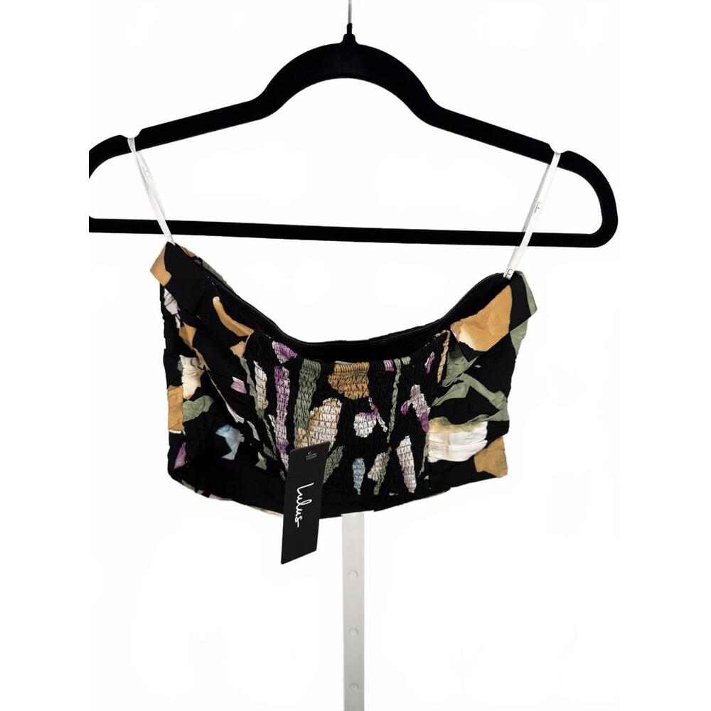 Lulus Super Bloom Black Floral Print Strapless Tube Top - S NWT - Picture 4 of 8